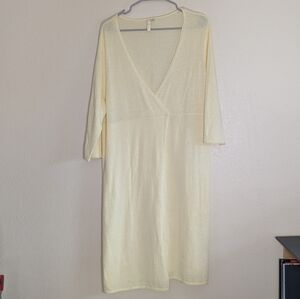 Purejill Pastel Yellow Linen-Cotton Midi Dress XL 3/4 Sleeve V Neck